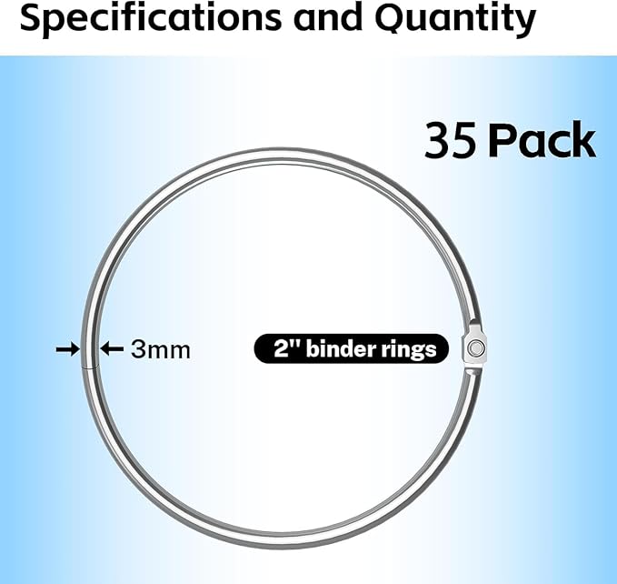 Optomni 2 Inch Binder Rings, 35 Pack Heavy Duty Loose Leaf Metal Book Rings for Index Cards, Flash Cards, Loose Leaf Paper, School, Office, Home