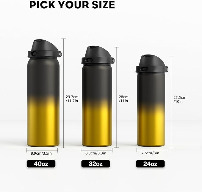POWCAN 40 oz Insulated Water Bottle: 2-in-1 Push-Button Spout & Quick-Flip Straw Lid, Leakproof, Keep Cold 24Hrs, BPA-Free, Stainless Steel Water Bottle for Sports, School, Travel, Gym, Gift (King)