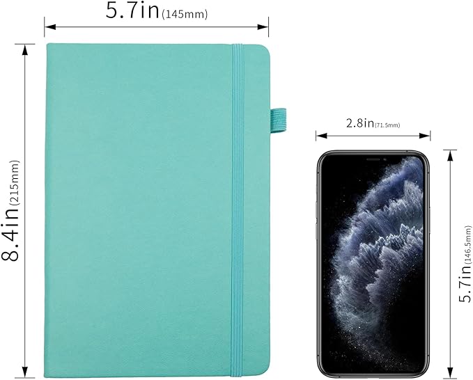 Lined Journal Notebooks with Pen Loop, Hardcover Notebook Journal for Work, 100Gsm Premium Thick Paper with Inner Pocket, Medium 5.7"x8.4", （Cyan, Ruled）