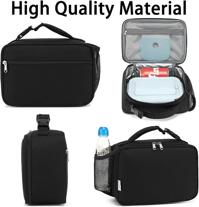 GYEUKHAM Insulated Lunch Box for School, Thermal Reusable Durable Freezable Lunch Bags for Kids Boys Girls Men Women - Small Soft Cooler Portable Lunch Tote Kit for Work Picnic Travel,Black