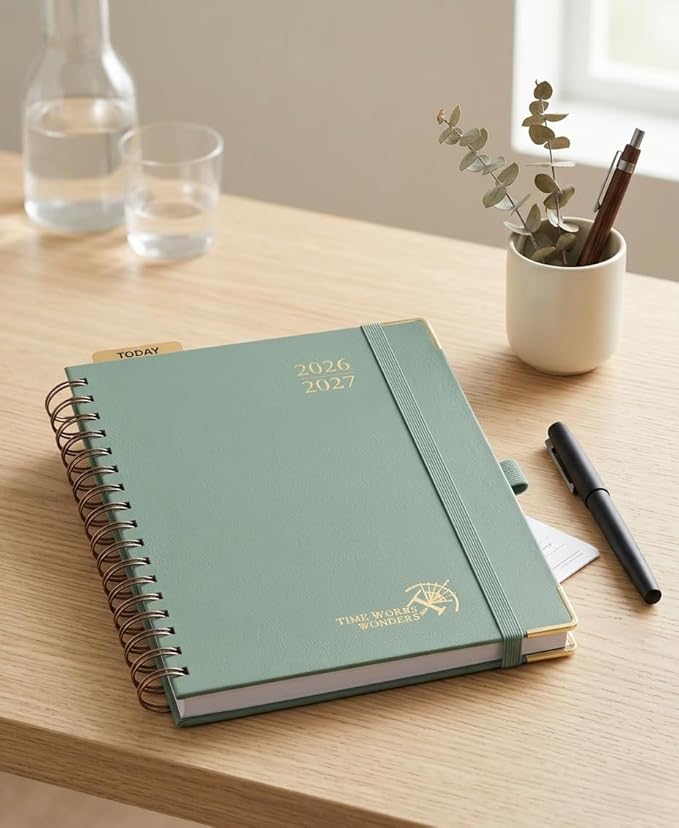 POPRUN 2026-2027 Monthly Planner, 18 Month Calendar (July 2026-Dec 2027), 6.25" x 8.5" A5 Spiral Hardcover Organizer with Dotted Note Pages, Professional Appointment Book for Business Office, Students & Teachers - Midnight Green