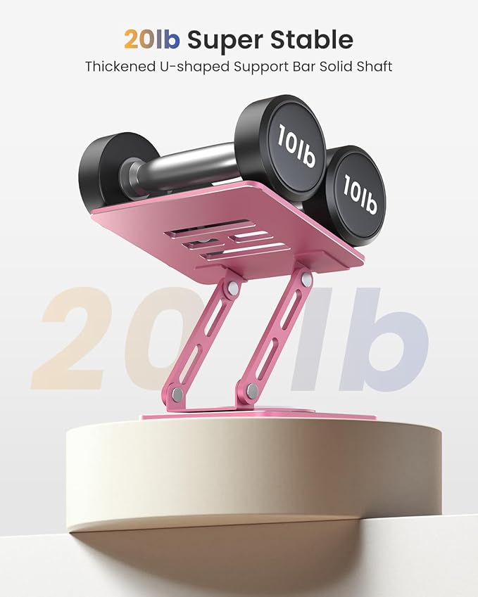 LOXP Metal Tablet Stand, 360 Rotating iPad Stand with Heavy-Duty Base, Tablet Holder Compatible with 4.0-16.9" Device, 2025 iPad Pro Air Mini, Kindle, Surface Tablet, Portable Monitors - Pink