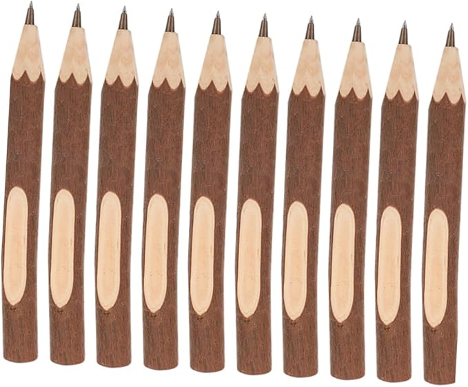 NUOBESTY Wooden Ballpoint Pens 17cm Small Biodegradable Tree Bark Writing Pens 10pcs Lightweight Comfortable Grip for Home Office Use