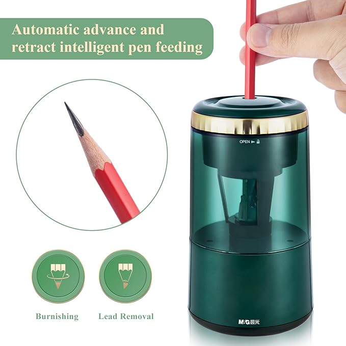 M&G Electric Pencil Sharpener, Portable Automatic Pencil Sharpener for Colored Pencils, Auto Stop,Fully Automatic Sharp & Fast, USB Operated for 7-8mm Pencils for Kids, School, Office, Home (Green)
