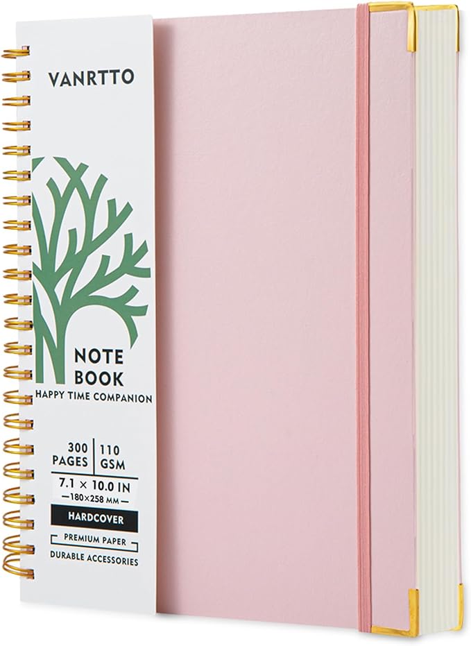 VANRTTO Hardcover Spiral Notebook, B5 Notebooks College Ruled, 110 GSM Thick Lined Paper Notebooks for Work, School and Travel, 300 Pages Journals for Writing, Large Journal for Women and Men Pink B5