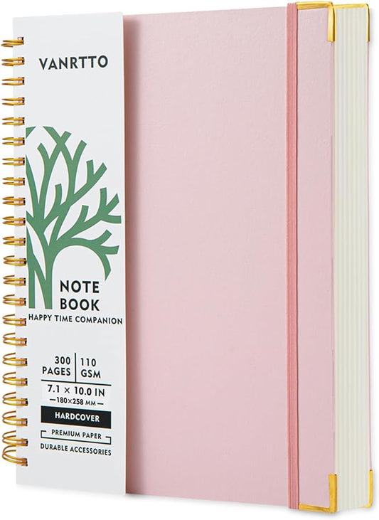VANRTTO Hardcover Spiral Notebook, B5 Notebooks College Ruled, 110 GSM Thick Lined Paper Notebooks for Work, School and Travel, 300 Pages Journals for Writing, Large Journal for Women and Men Pink B5