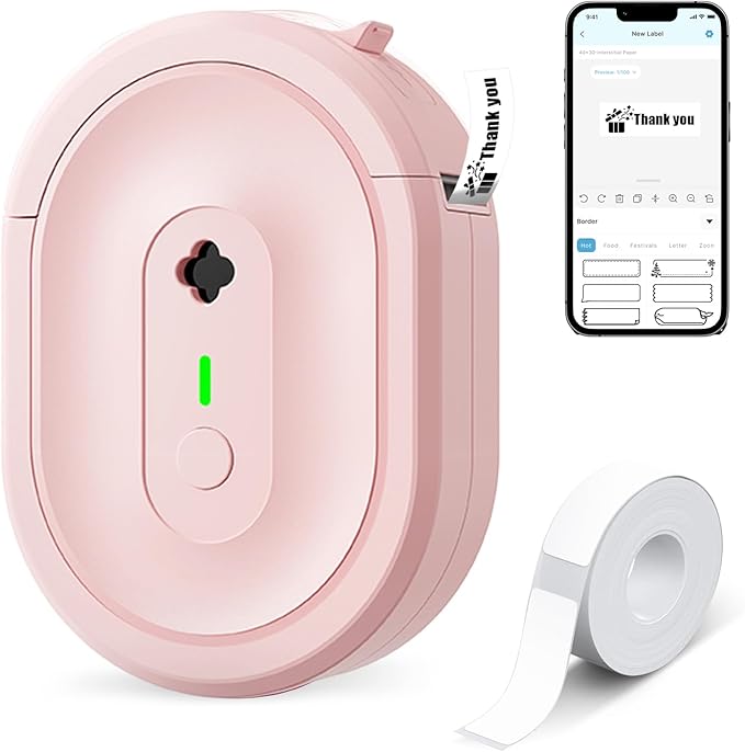 N12 Label Maker Machine with Waterproof Tape Mini Label Printer, Pink | Bluetooth Mini Label Printer with Multiple Templates & Easy Use App, perfect for Kids, Teachers, Home & Office Organization