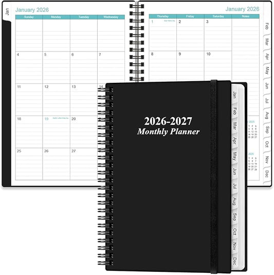 2026-2027 Monthly Planner - January 2026 - June 2027, Two Pages Per Month, 18 Monthly Calendar/Planner with Tabs, Inner Pocket, 6.4" x 8.5", Black