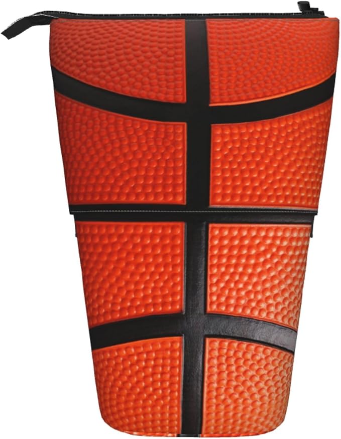 Basketball Kids Standing Pencil Case Girls Boys Telescopic Stationary Pouch with Zipper Large Capacity Stand up Pen Bag Portable Makeup Holder for Children School Students Office Supplies
