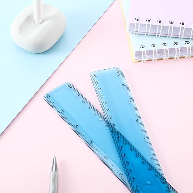 EBOOT 2 Pack Plastic Ruler Straight Ruler Plastic Measuring Tool for Student School Office(Blue,12 Inch)
