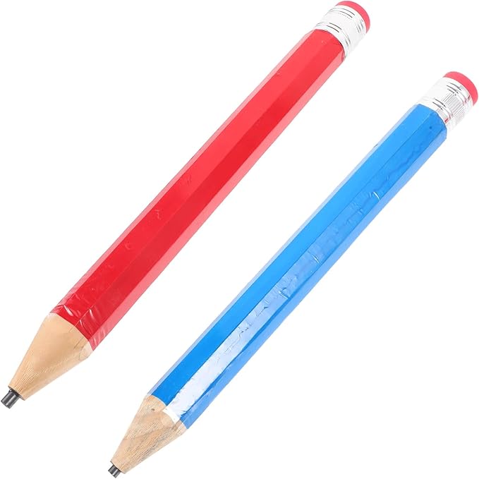 2pcs Wooden Jumbo Fat Pencils for Preschoolers Bright Large Beginner Writing Pencils in Blue and Red for Kindergarten and Early Learning
