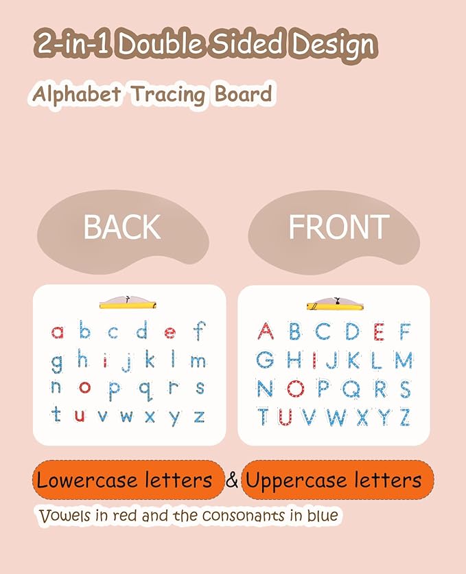 Magnetic Letter Tracing Board, Double-Sided ABC Magnets for Kids-Uppercase & Lowercase Letter Writing Practice, Road Trip Car Activities for Kids, Reusable Handwriting Practice(Ages 3-5)