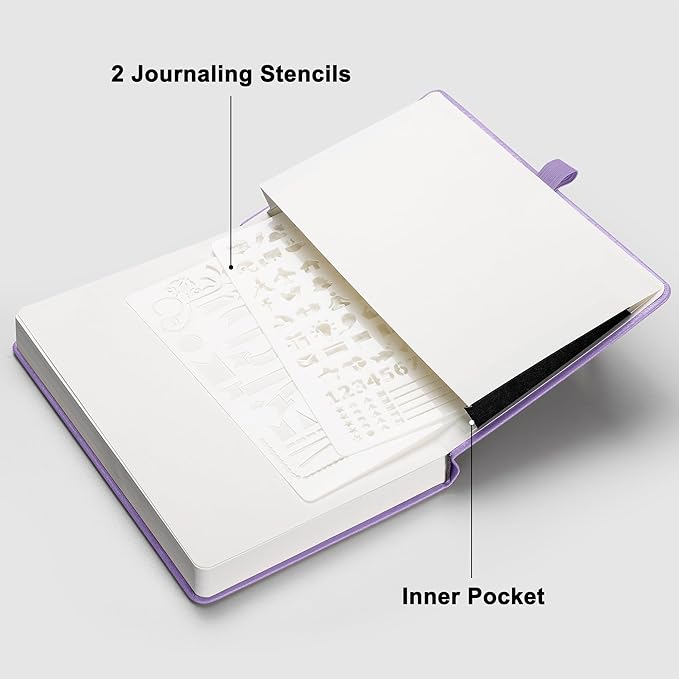 RETTACY Dotted Journal Notebook, 192 Pages, A5 Medium Size (5.7'' x 8.3''), Leather Hardcover, 100 GSM Thick Paper, for Journaling, Planning, Tracking (Purple)