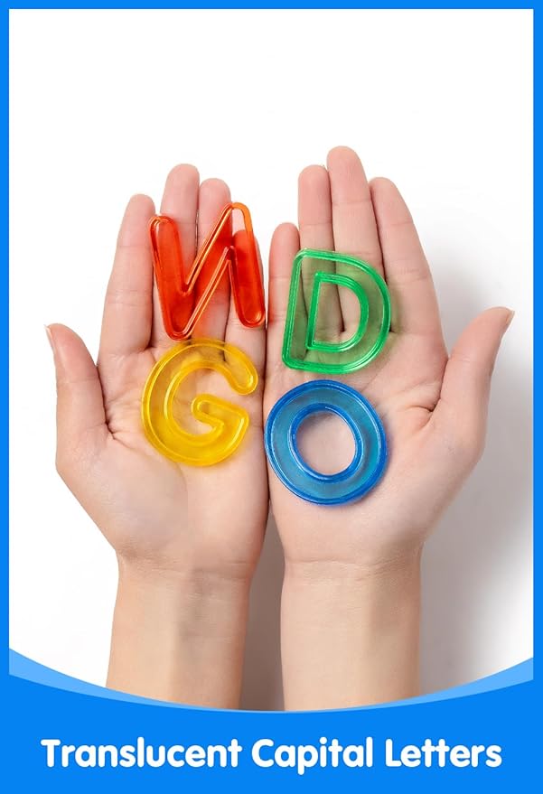 52 Pcs Translucent Capital Letters – Plastic Alphabet Letters for Kids – Ideal for Light Table Manipulatives & Educational Play, Vibrant Colors for Creativity and Learning