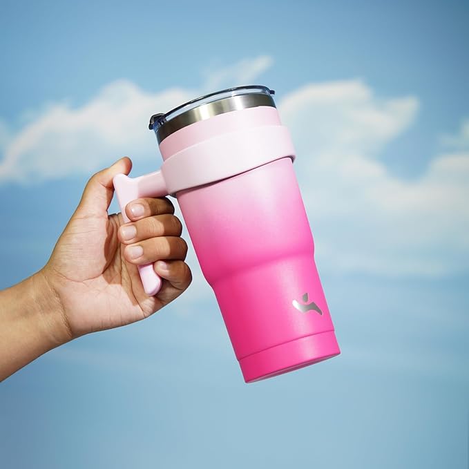 Konokyo 20 oz Tumbler with Handle and 2 Straw 2 Lid, Insulated Water Bottle Stainless Steel Vacuum Cup Reusable Travel Mug, Cherry