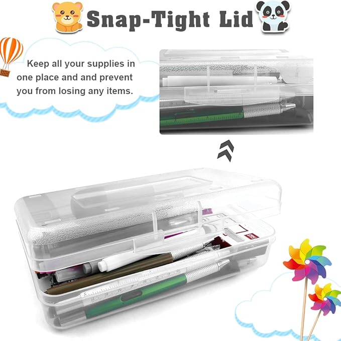 Pencil Box, Large Capacity Pencil Case,1 Pack Plastic Pencil Case Boxes, Clear Crayon Box with Snap-tight Lid Stackable Design, Hard Pencil Case,Supply Boxes for Office Supplies, White