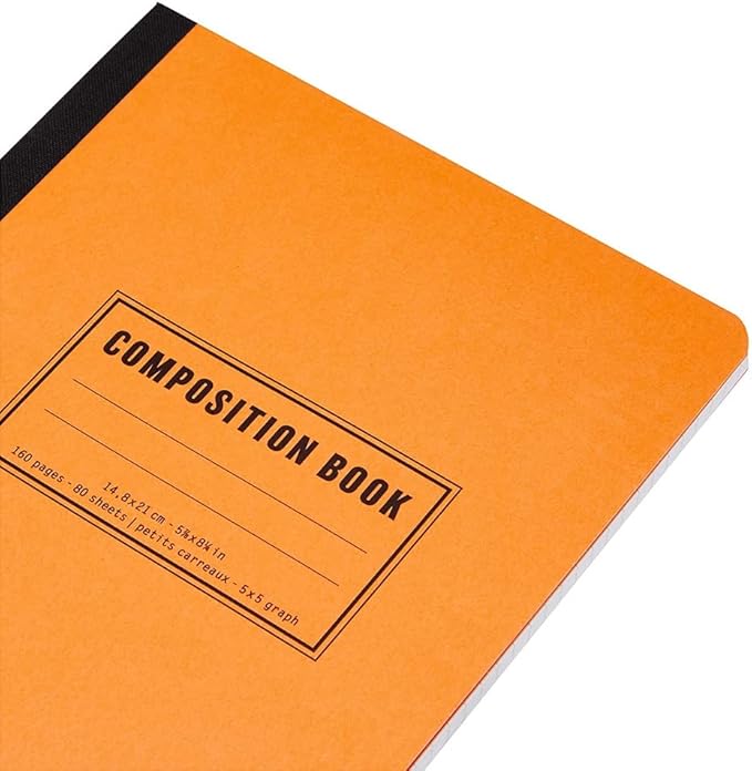 RHODIA 119208C - Flexible Notebook Cloth Back Composition Book Orange - A5 - Small Squares - 160 pages - White Clairefontaine Paper 80 g/m - Classic