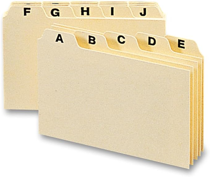 Smead Card Guide, Plain 1/5-Cut Tab (A-Z), 5" W x 3" H, Manila, 25 per Set (55076)