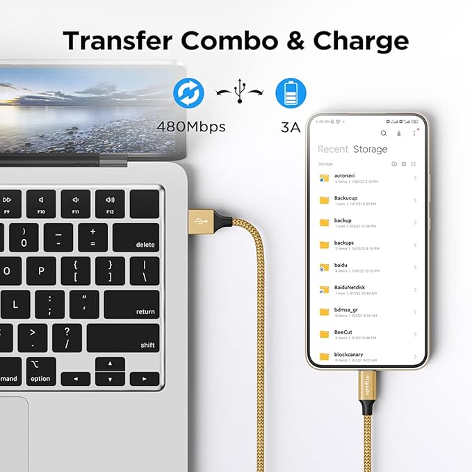 etguuds Gold Long USB A to USB C Cable 10ft, 2-Pack Fast Charging Type C Charger Cord for iPhone 17 16 15 Pro Max Plus Air 16e, Samsung Galaxy S25 S24 S23 S22 S21 S20 Note 20 A17 A16 A15 A26 A36 A56