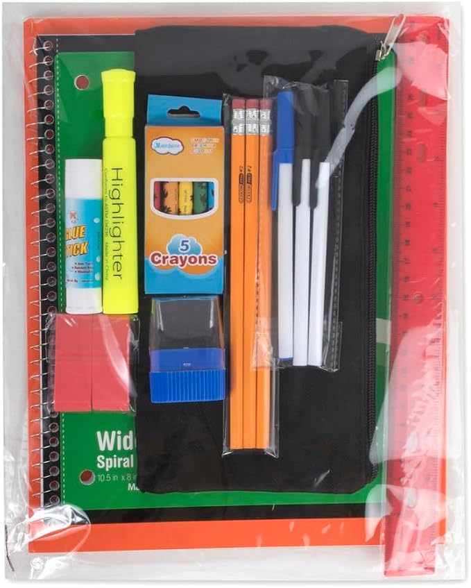 Trailmaker 24 Pack Bulk School Supply Kits | 20 Piece Back to School Supply Set for Elementary & Middle School | Notebooks, Crayons, Pencils & Essentials | For school drives, classrooms, nonprofits & student donations