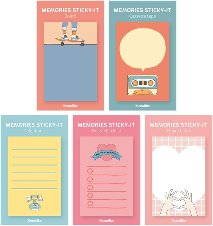 Monolike Memories Sticky-it - 5p Set Self-Adhesive Memo Pad 50 Sheets
