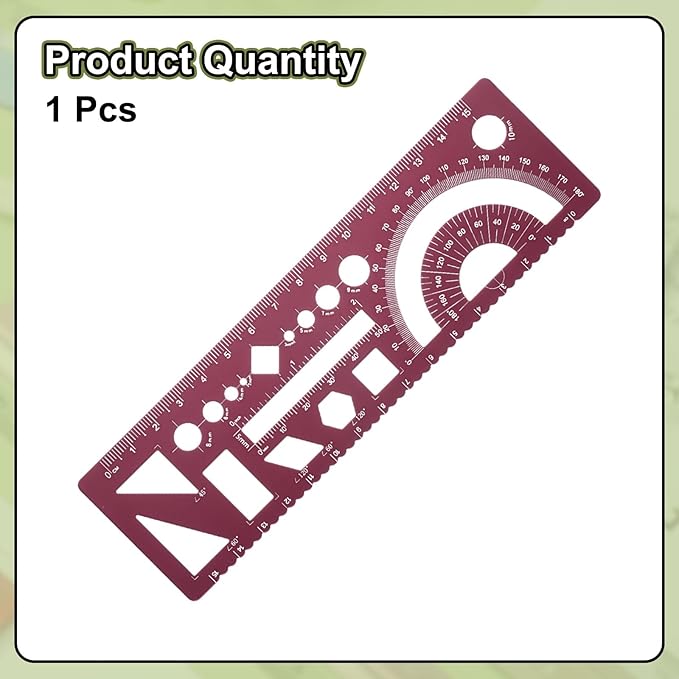 HARFINGTON Multifunctional Geometric Rulers 15cm Metric and SAE Aluminum Straight Edge Protractor Angle Math Measuring Ruler Geometric Drawings Templates for Drawing Drafting, Dark Red