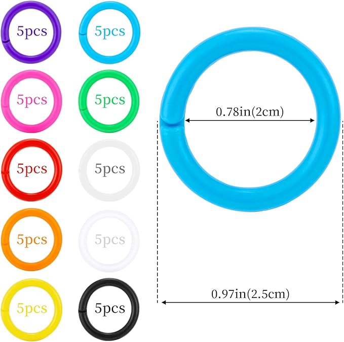 50Pcs Loose Leaf Binder Rings Colorful Book Plastics Notebook Paper Ring for Flash Cards Keychain Key Ring for Books Index Cards Students Teachers Workers School Office,10Colors,0.78inch