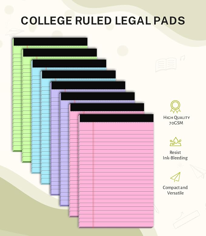 8 Pack Note Pads 5x8 Narrow Ruled Legal Pad Multicolor Small Notepads 5x8