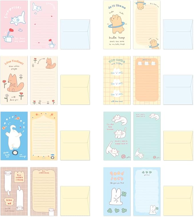 Monolike Story town Afternoon B Mini Letter Paper and Envelopes Set - 8Type, 32 Letter Paper + 16 Envelopes