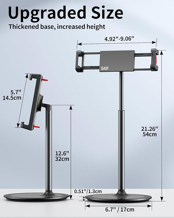 SAIJI iPad Stand for Desk - Tablet Holder Extra-Height 360° Rotating Adjustable Aluminum Alloy Cradle for 4.7"-15.6" iPhone Samsung Kindle Portable Monitor (Black)