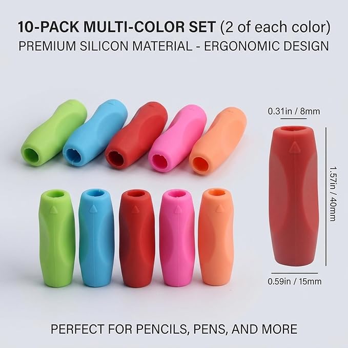10Pcs Pen Grips Set, Multicolor Silicone Pencil Grips for Kids Adults Handwriting, Flexable Soft Comfortable Pencil Grippers, Pen Cushion Grip Writing Aid Corrective Finger Tool for Students
