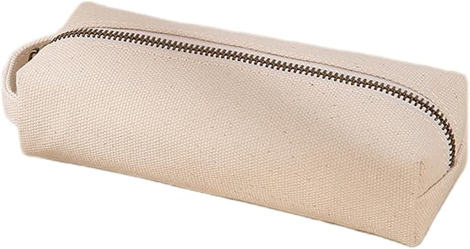 Pencil Case Soft Cotton Canvas Pencil Pouch Bag for Easy Carry Stylish and Durable for Pens and Pencils (Beige)