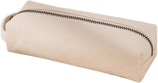 Pencil Case Soft Cotton Canvas Pencil Pouch Bag for Easy Carry Stylish and Durable for Pens and Pencils (Beige)