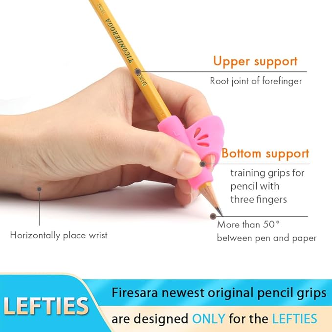 Firesara Left-Handed Training Grips, Original Breakthrough Assorted Writing Aid Grip for Handwriting Special Needs Students Adult Lefties Assorted Colors (4PCS)