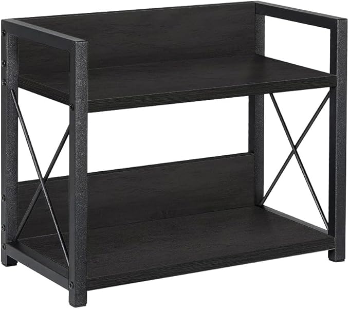 Office Desk Shelf Organizer, Wood Desktop Bookshelf Supplies Storage Rack, Shelf for Top of Desk and Dresser and Cubicle Decor Aesthetic Bookshelf (Black, Small 12.9" Lx6.3 Wx10.2 H)