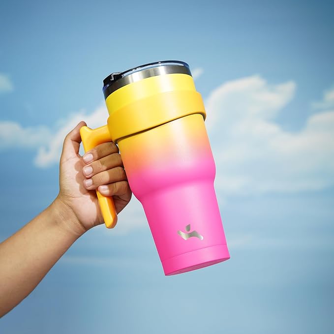 Konokyo 30 oz Tumbler with Handle and 2 Straw 2 Lid, Insulated Water Bottle Stainless Steel Vacuum Cup Reusable Travel Mug,Rainbow