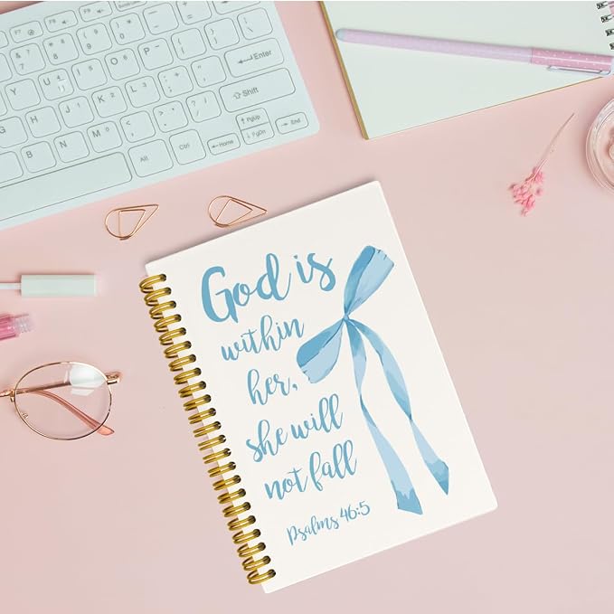 JKMBN Blue Bow Christian Bible Verse Notebook, Cute School Supplies