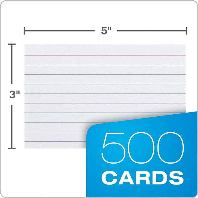 Oxford Index Cards, 500 Pack, 3x5 Index Cards, Ruled on Front, Blank on Back, White, 5 Packs of 100 Shrink Wrapped Cards (40176), Pack of 20