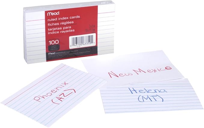 Mead Lined Index Cards, Note Cards, Ruled, 100 Count, 3" x 5", White (63350) (Pack of 2)