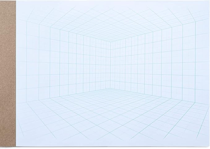 Koala Tools - 40-Page Drawing Pad for 2-Point Perspective, Room Grid Sketch Pad with 3D Virtual Walls Design, Gridded Graph Paper for Interior Room Design, Industrial, Architectural 9 x 12 inches