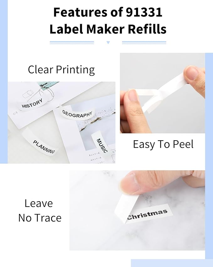 4-Pack 91331 Compatible with DYMO LetraTag Refills White Plastic Label Tape 12mm x 4m (1/2" x 13') Replacement for DYMO Label Maker Refills Black on White for Letra Tag 200B LT 100H 100T Plus
