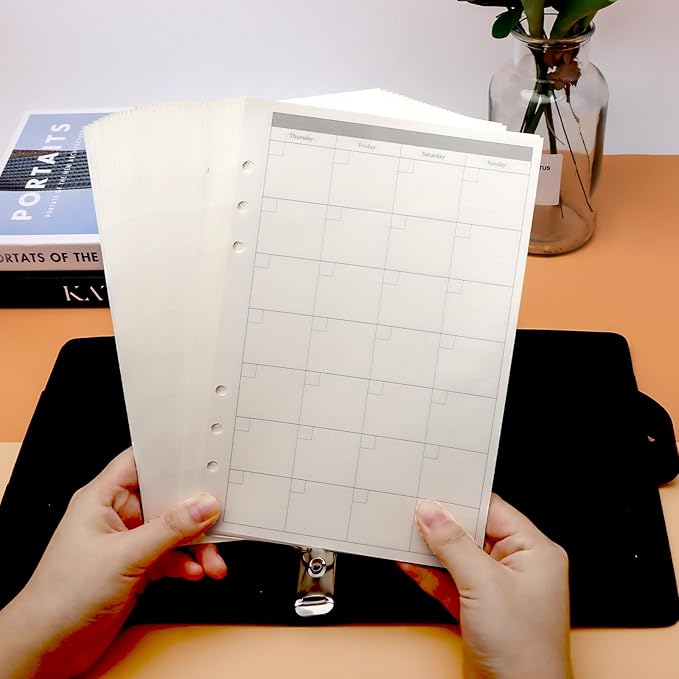NatSumeBasics A5 Refills Paper 5" x 8" Undated Monthly Binder Planner Inserts 90 Sheets 6 Holes Pocket Notebook Papers for Personal Travel Journal Diary (2 A5 Monthly)