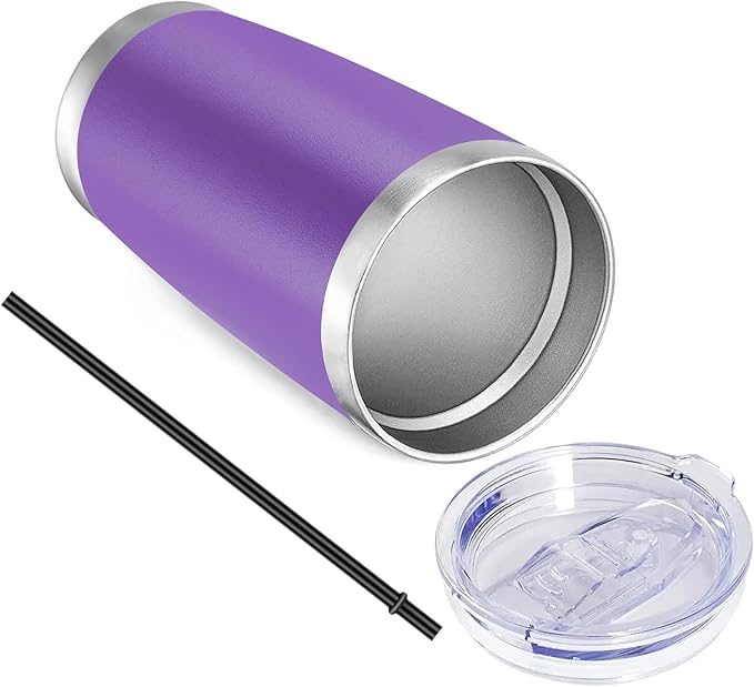 VEGOND 20oz Tumbler with Lid and Straw Stainless Steel Tumbler Cup Bulk Vacuum Insulated Double Wall Travel Coffee Mug Powder Coated Coffee Cup, Purple, 12 Pack