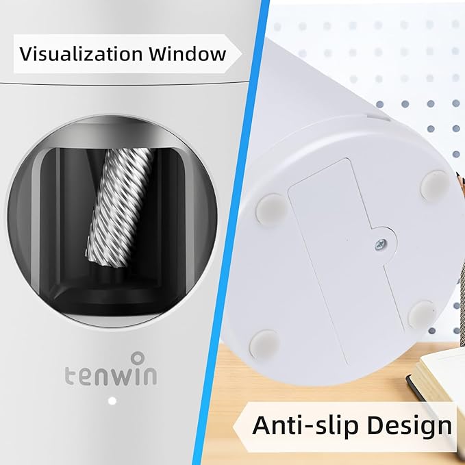 tenwin Rechargeable Electric Pencil Sharpener, Fully Automatic Pencil Sharpener for 7-11.5mm Jumbo Pencils, Hands-Free Sharpener for Colored Pencils, Auto in&Out, Adjustable Pencil Nibs, Silver