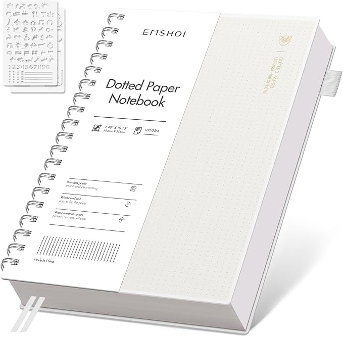EMSHOI B5 Spiral Dotted Notebook - Dot Grid Journal with 300 Pages of 100gsm Thick Paper, Waterproof Softcover Notebook for Journaling Writing - 7.48”x10.15”, Transparent