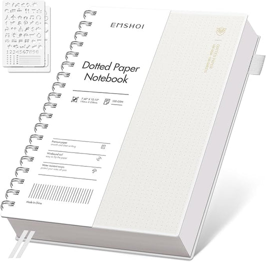 EMSHOI B5 Spiral Dotted Notebook - Dot Grid Journal with 300 Pages of 100gsm Thick Paper, Waterproof Softcover Notebook for Journaling Writing - 7.48”x10.15”, Transparent