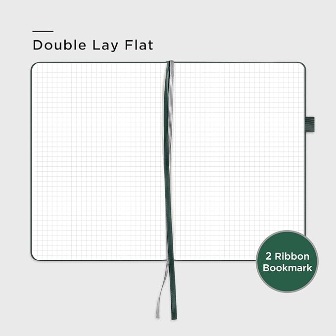 &And Per Se Graph Notebook, 5mm Grid, A5 Hardcover, 160 Pages 100gsm Thick Paper, Grid Journal for Diagrams, Wireframes, CAD Sketches (Green)