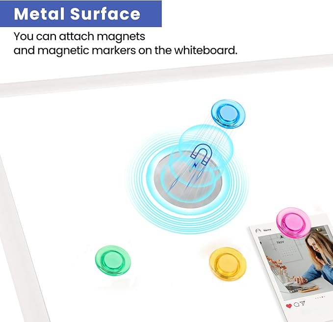 Small Wall White Board, 11" x 14" Mini Double-Sided Magnetic Dry Erase Board with Plastic Frame, Hanging Whiteboard with 5 Markers for Kids, Students, School, Kitchen, Home & Office