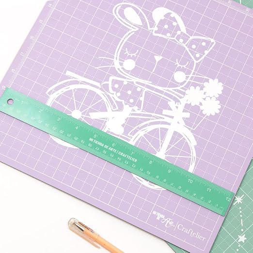 Craftelier - 30 cm (12") Metal Ruler | Turquoise Colour with White Numbers | Cork Base and Stainless Steel Construction - Centimetre and Inch Measurements