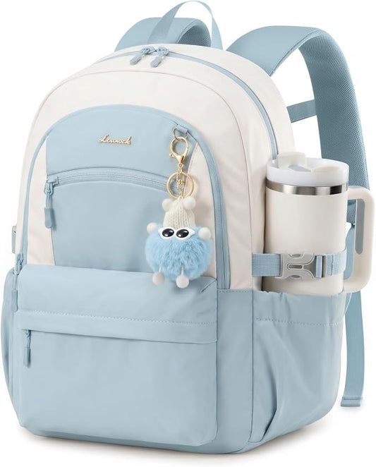 LOVEVOOK School Backpack for Teen Girls & Women, 35L Large Laptop Backpack with 40oz Water Bottle Pocket, Waterproof Cute College Bookbag, Student Backpack for Middle High School Travel Work Blue